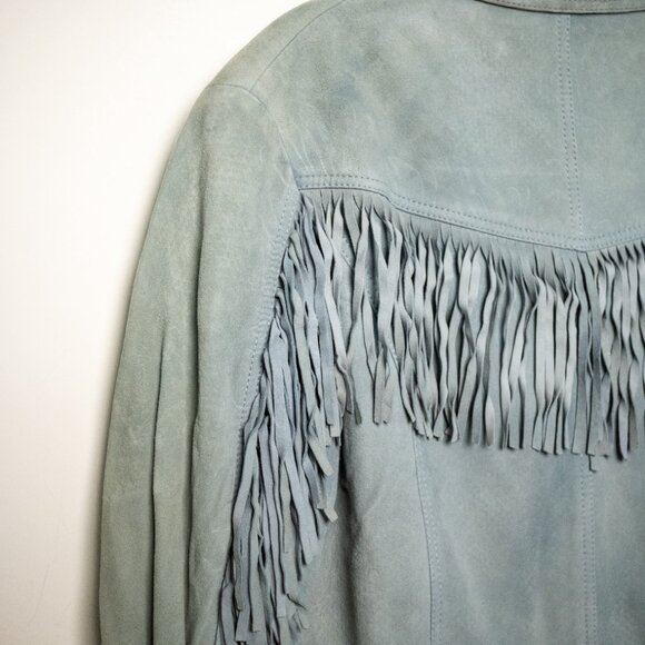 Maje blue Suede leather jacket with fringing - Picture 6 of 7